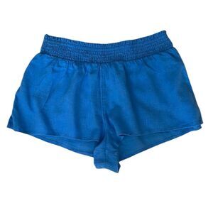 NWT By Anthropologie Flowy Linen Blend Shorts Ruched Waistband Blue Size S